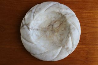 White Marble Bowl Antique Shallow Tray Pumpkin Gourd Spiral Hand Carved 4