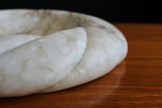 White Marble Bowl Antique Shallow Tray Pumpkin Gourd Spiral Hand Carved 7