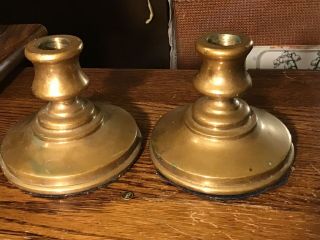 Antique Pair (2) Heavy Brass Candlestick Holders Patina W/ Tag Estate