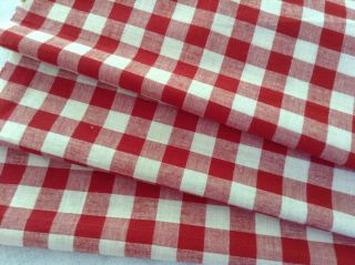 Antique Vintage French Vichy Check Red And White Check Linen