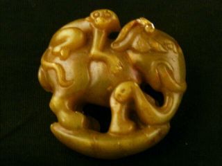 Wonderful Chinese Jade Hand Carved Monkey On Elephant Pendant K253