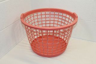 Vintage Aero Salmon Pink Laundry Basket Plastic Hamper Lightweight 12 " X 17 "