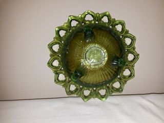 Antique Northwood Footed Carnaval Glass Candy Dish 7 1/2 " - " Wild Rose " - Green