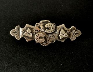 Antique Victorian 1896 Sterling Silver Lucky Horse Shoe Collar Scarf Bar Brooch 5