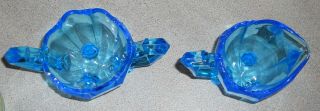 Vintage Antique BLUE GLASS Creamer & Sugar Set Footed Scallop Edge Stunning 3