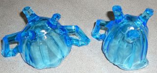 Vintage Antique BLUE GLASS Creamer & Sugar Set Footed Scallop Edge Stunning 5