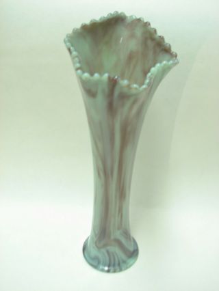 Antique Bournique Kokomo Indiana Swung Slag Glass Vase Jadeite Green Purple