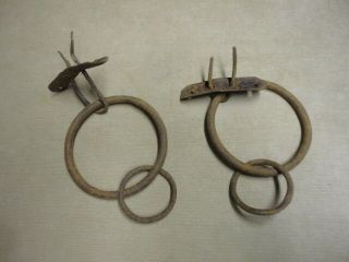 Vntg Hand Forged Blacksmith Made Double Rings W/ Hf Staples & Brackets