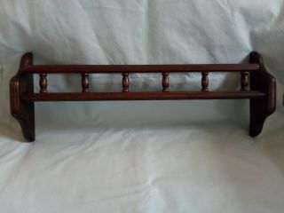 Vintage 19 1/4 " Wall Shelf Plate Rack With Rail Spindles Dark Wood Reversable