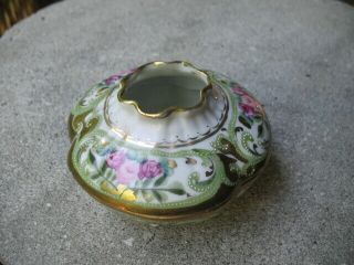 Antique Nippon Hair Receiver - Gold Hand Painted With Ruffled Top