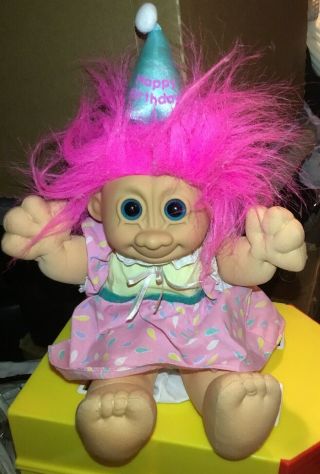 Vintage Russ Troll 12 " Pink Hair And Dress Blue Eyes Soft Body Doll