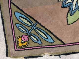 Vintage Antique Floral Hooked Rag? Rug 29x46 asis for repair Lancaster County PA 5