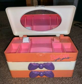 Vintage Barbie For Girls Jewelry Box Makeup Case Caboodle Mattel