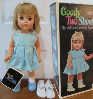 Vintage Ideal Goody Two Shoes Doll A/o W Box,  Hang Tag & 2 Pairs Shoes