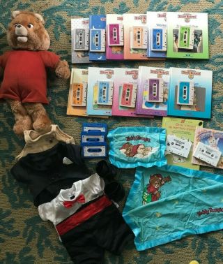 Vintage Teddy Ruxpin 1985 With 11 Books & Tapes,  Tux,  Bedtime Blanket & Pillow