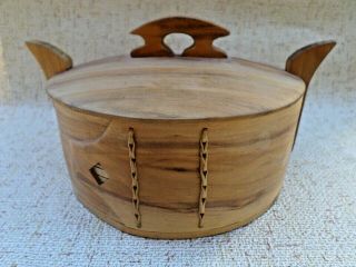 Vintage Swedish Wooden Container Bowl Tub With Lid Hand,  Scandinavian Design
