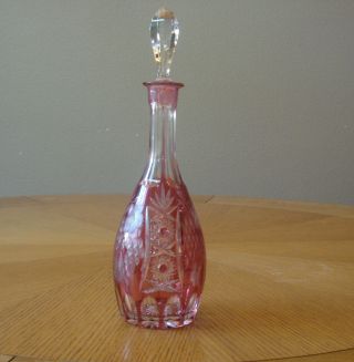 Pink Cut To Clear Decanter