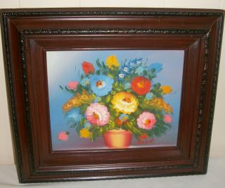 Vintage Still Life Floral Oil Painting Signed R Cox W/ornate Wood Frame