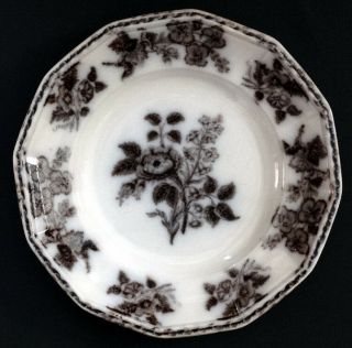 1840s Antique Moss Rose Pattern Flow Black Mulberry Ironstone Transferware Plate
