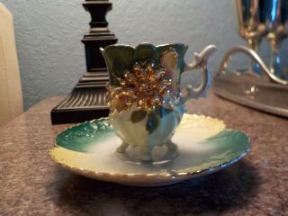Vintage 4 - Footed Ornate Porcelain Demitasse Cup And Saucer