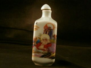Lovely 19thc Chinese Porcelain Painting 6arhats 罗汉图 Square Snuff Bottle J013