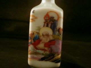 Lovely 19thC Chinese Porcelain Painting 6Arhats 罗汉图 Square Snuff Bottle J013 2