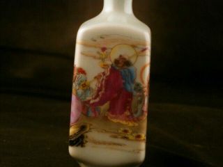 Lovely 19thC Chinese Porcelain Painting 6Arhats 罗汉图 Square Snuff Bottle J013 3