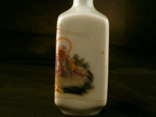 Lovely 19thC Chinese Porcelain Painting 6Arhats 罗汉图 Square Snuff Bottle J013 4