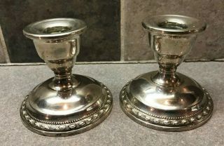 Pair Vintage La Pierre 6a Sterling Weighted Low Candlestick Holders