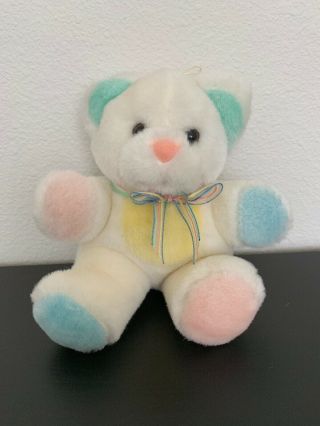 7 " Vintage 1990s Commonwealth White Teddy Bear Pastels Stuffed Animal Plush