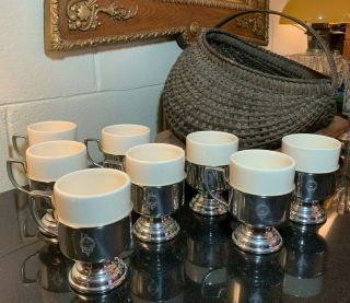 8 Kirk Stieff Pewter Mugs W/ Ceramic Inserts Westinghouse Logo Made In Usa