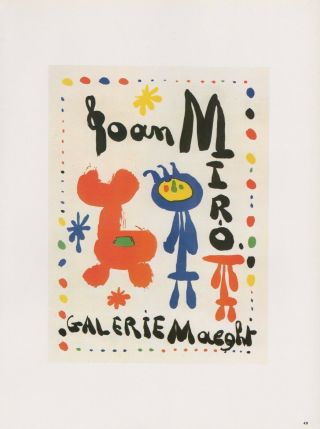 1989 Vintage " Joan Miro Maeght Gallery Paris " Mourlot Color Offset Lithograph