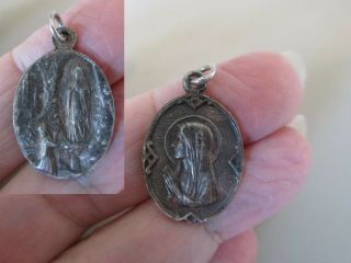 Antique Vintage Victorian French Silver Lourdes Religious Fob Charm Pendant Old