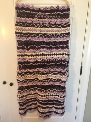 Vintage Handmade Granny Crochet Purple Afghan Blanket Throw 60 " X60 " Scalloped