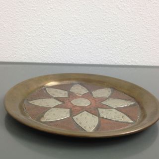Mixed Metal Bronze Copper Silver Round Decorative Plate Flower Art Wall Hanging 3