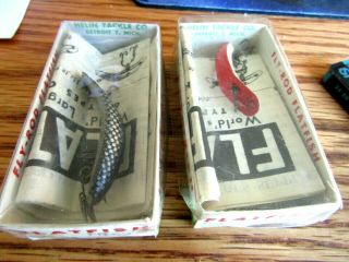 2 - 1953 Flat Fish Lures In Boxes With Papers Small Size 2 Inch
