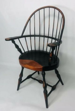 Vintage Windsor Style Curved Back Solid Wood Doll Bear Chair Black Brown 15 1/2 "