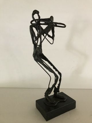 Metal Modern Abstract Brutalist Trombone Player Figurine,  Marble Base
