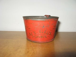 Antique Primitive Hand Made Tin Cup Red Paint " My Girl " Gold Stencil