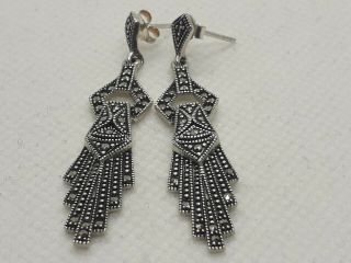 Stunning Antique Art Deco Solid Silver Marcasites Earrings