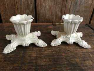 2 Vtg Wilton White Painted Cast Iron Candle Holders 3 " X2 " X2 " Footed