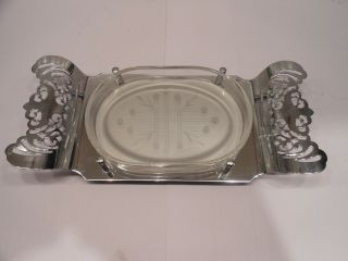 Farber Brothers Art Deco Chrome Relish Tray With Clear Etched Dish