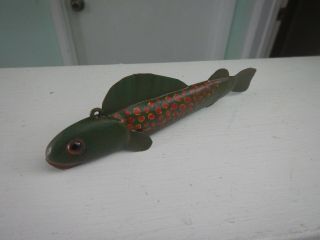 Fish Decoy Ice Fishing Tackle Folk Art Lure Wood And Metal With Glass Eyes