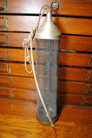 Vintage Cricket Metal Mesh Wire Tube Cage w/Cork Stopper Fishing Bait 2