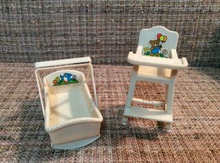 Vintage 1982 Meritus Toy High Chair & Baby Cradle.