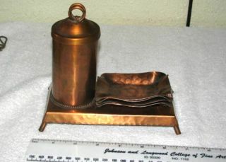 Vintage Gregorian Hammered Copper Cigarette Holder 4 Ashtrays