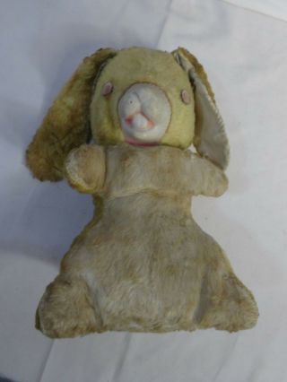 Vtg Rubber Faced Bucked Teeth Yellow Easter Bunny Rabbit Plush Animal 9.  5 " T Ja