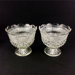 Set 2 Clear Cut Glass Crystal Pedestal Bowls Planters Irish Lace Pattern 7 " X8 "