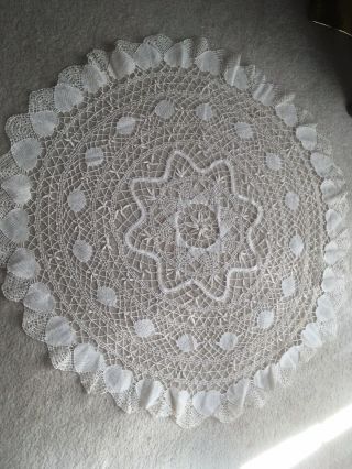 Antique Vintage Ivory Hand Crochet Round Table Topper Doily 30 1/2 Gorgeous