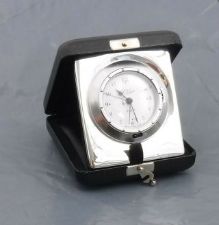 Hallmarked Sterling Silver Travelling Alarm Clock By R Carr,  Sheffield,  1998
